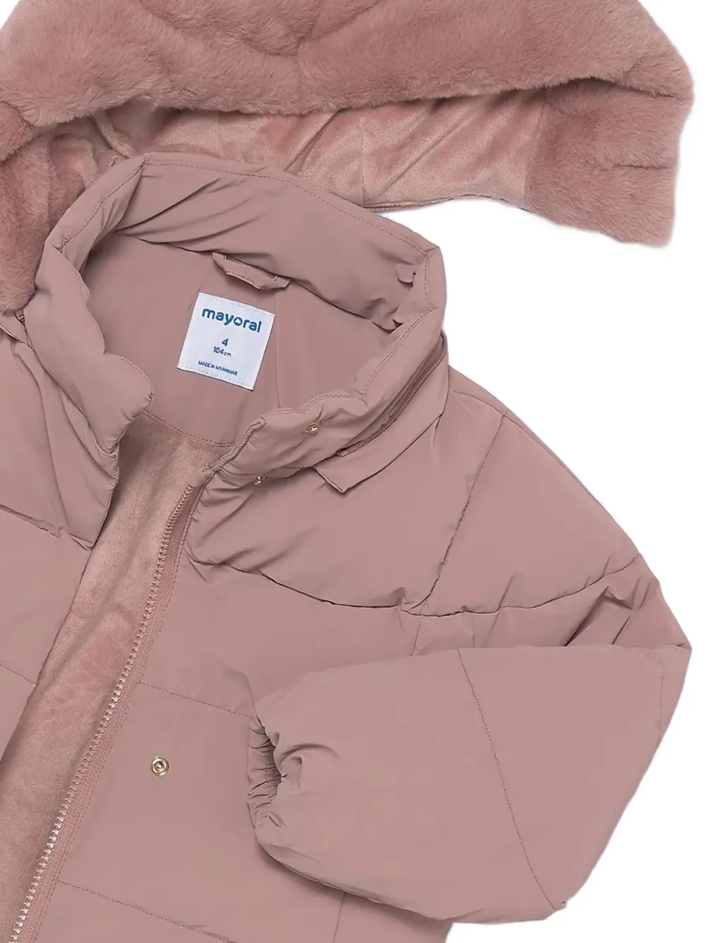 Mayoral faux-fur-trim padded coat Roze