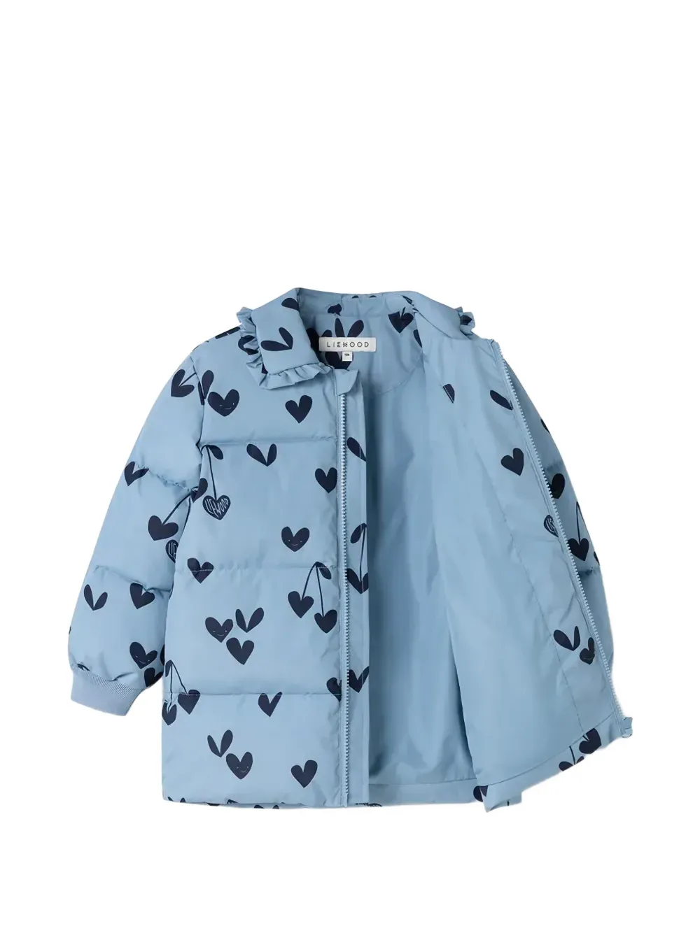 Liewood Anemone heart-print ruffled padded jacket - Blu