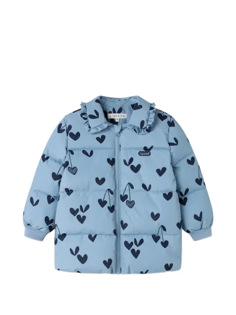 Liewood Anemone heart-print ruffled padded jacket