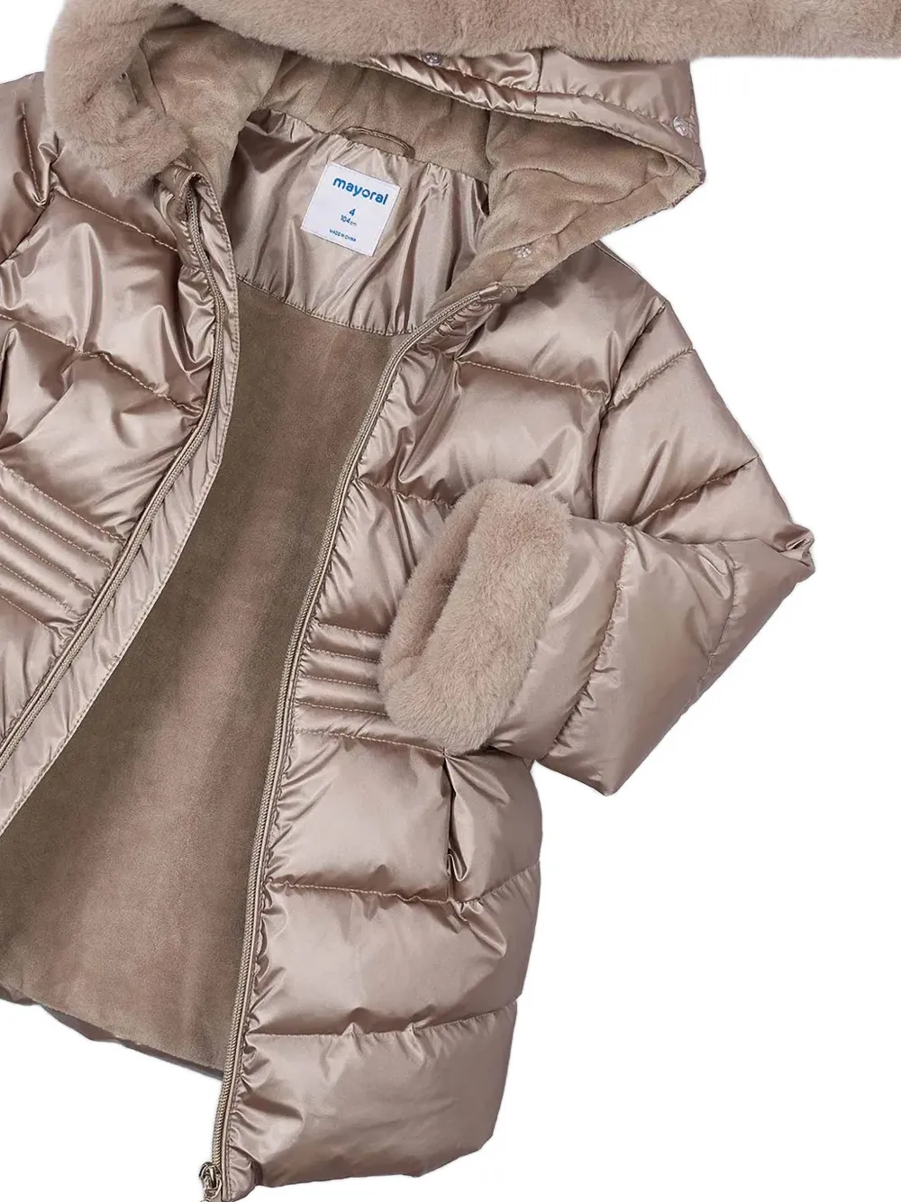 Mayoral faux-fur trim padded coat Beige