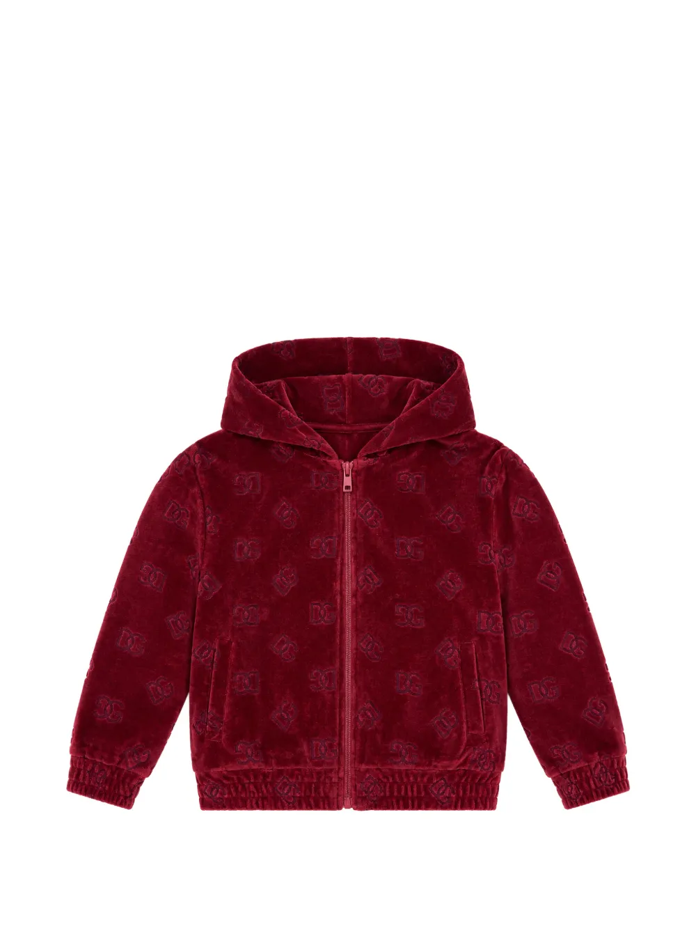 Dolce & Gabbana Kids Hoodie aus Samt mit Logo-Prägung - Rot