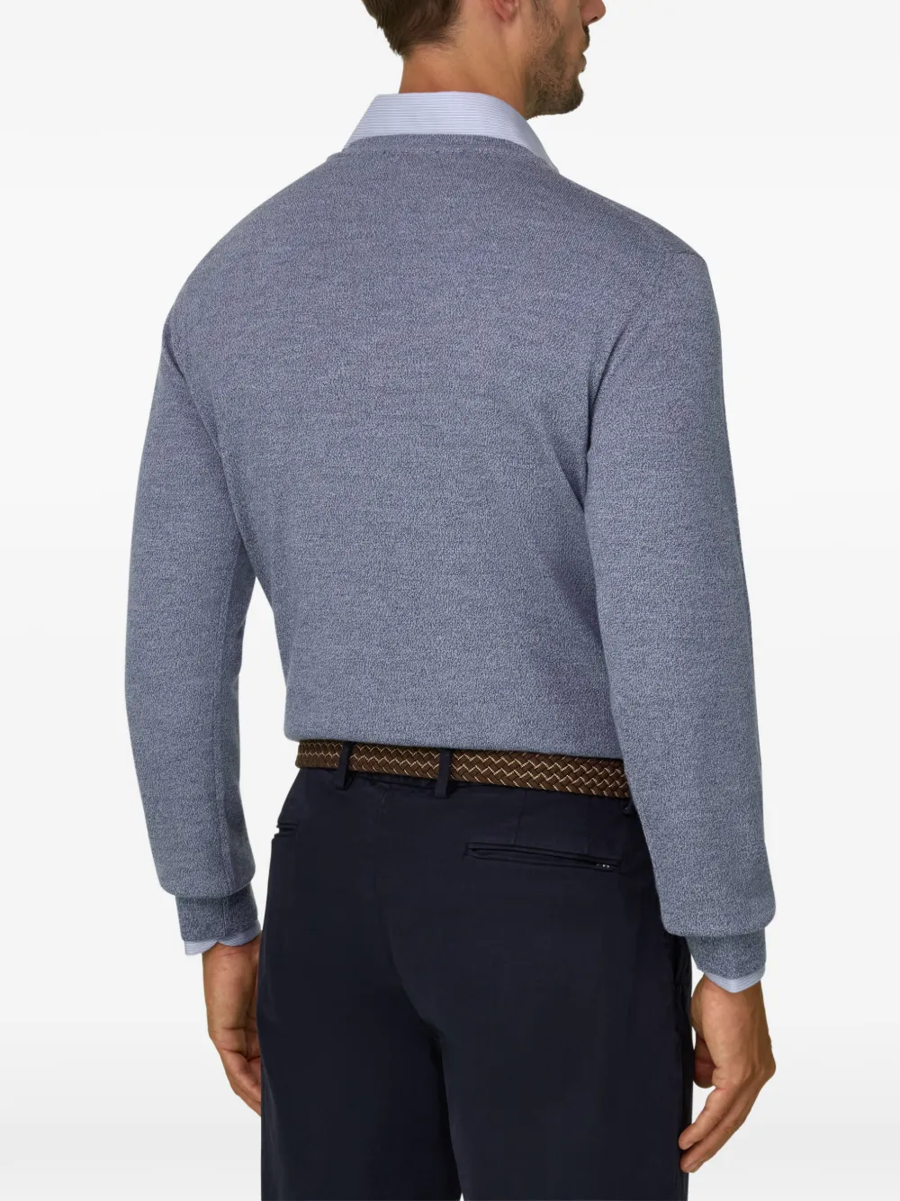 Boggi Milano Trui van merinowol cashwool mouliné met ronde hals Blauw