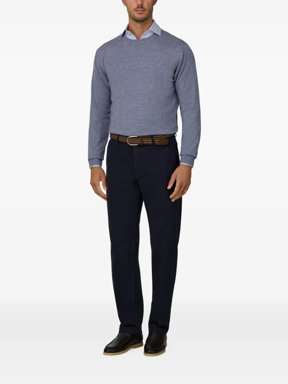 Boggi Milano Trui van merinowol cashwool mouliné met ronde hals Blauw