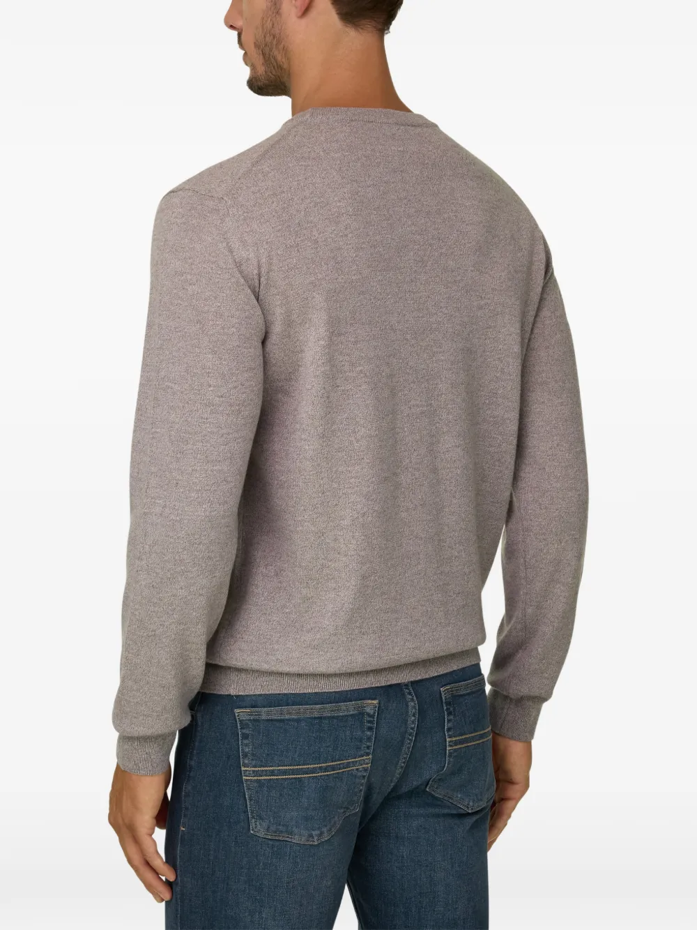 Boggi Milano Trui van merinowol cashwool mouliné met ronde hals Beige