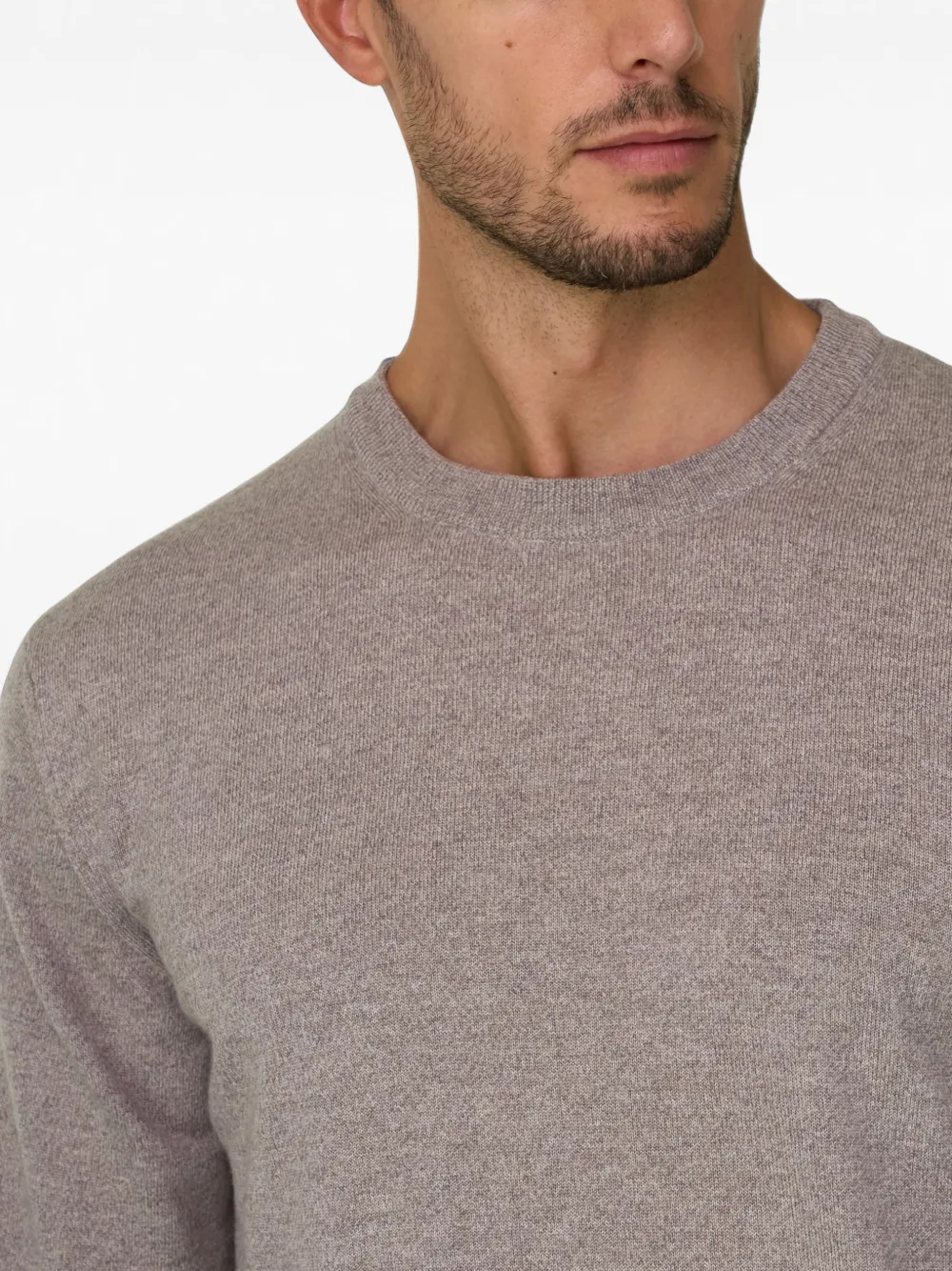Boggi Milano Trui van merinowol cashwool mouliné met ronde hals Beige