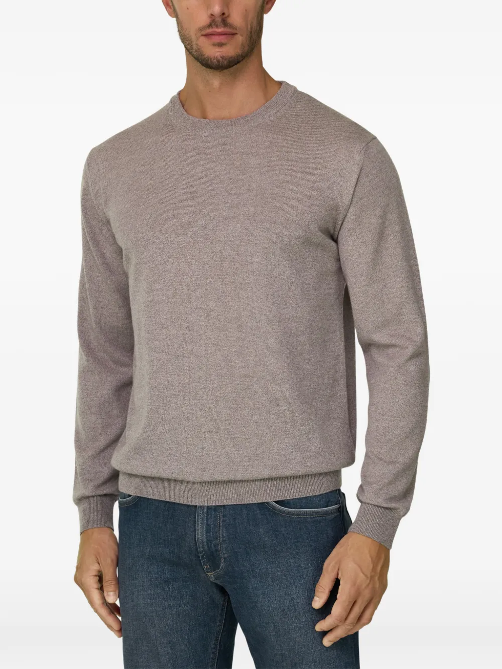 Boggi Milano Trui van merinowol cashwool mouliné met ronde hals Beige