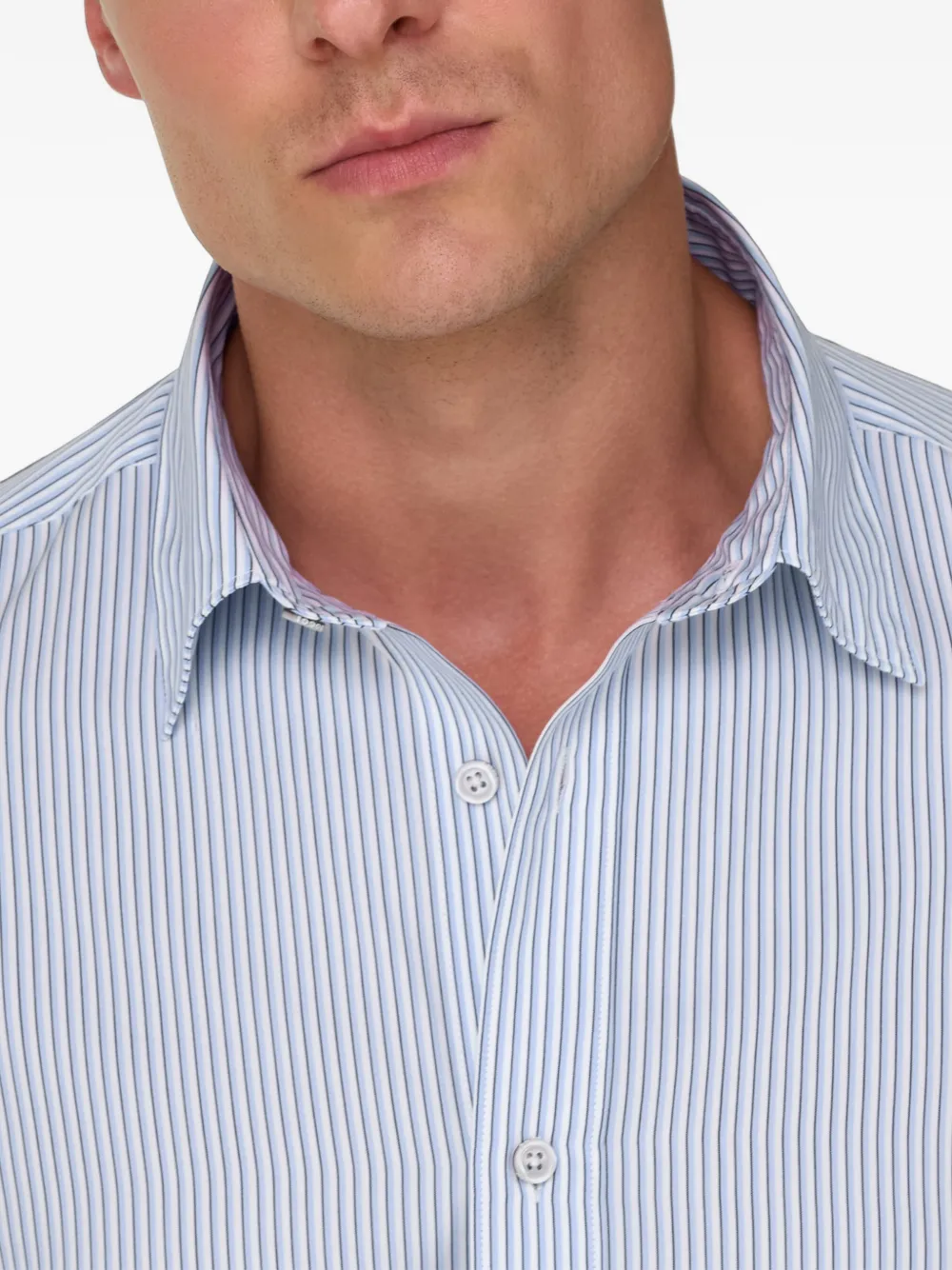 Boggi Milano Gestreept popeline regular-fit overhemd Wit