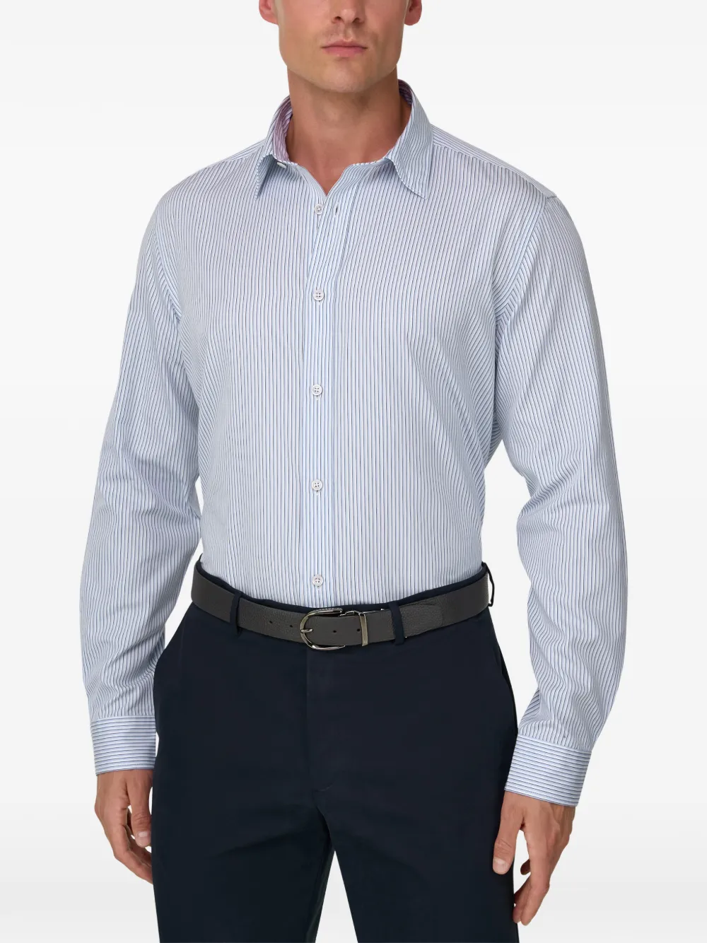 Boggi Milano Gestreept popeline regular-fit overhemd Wit