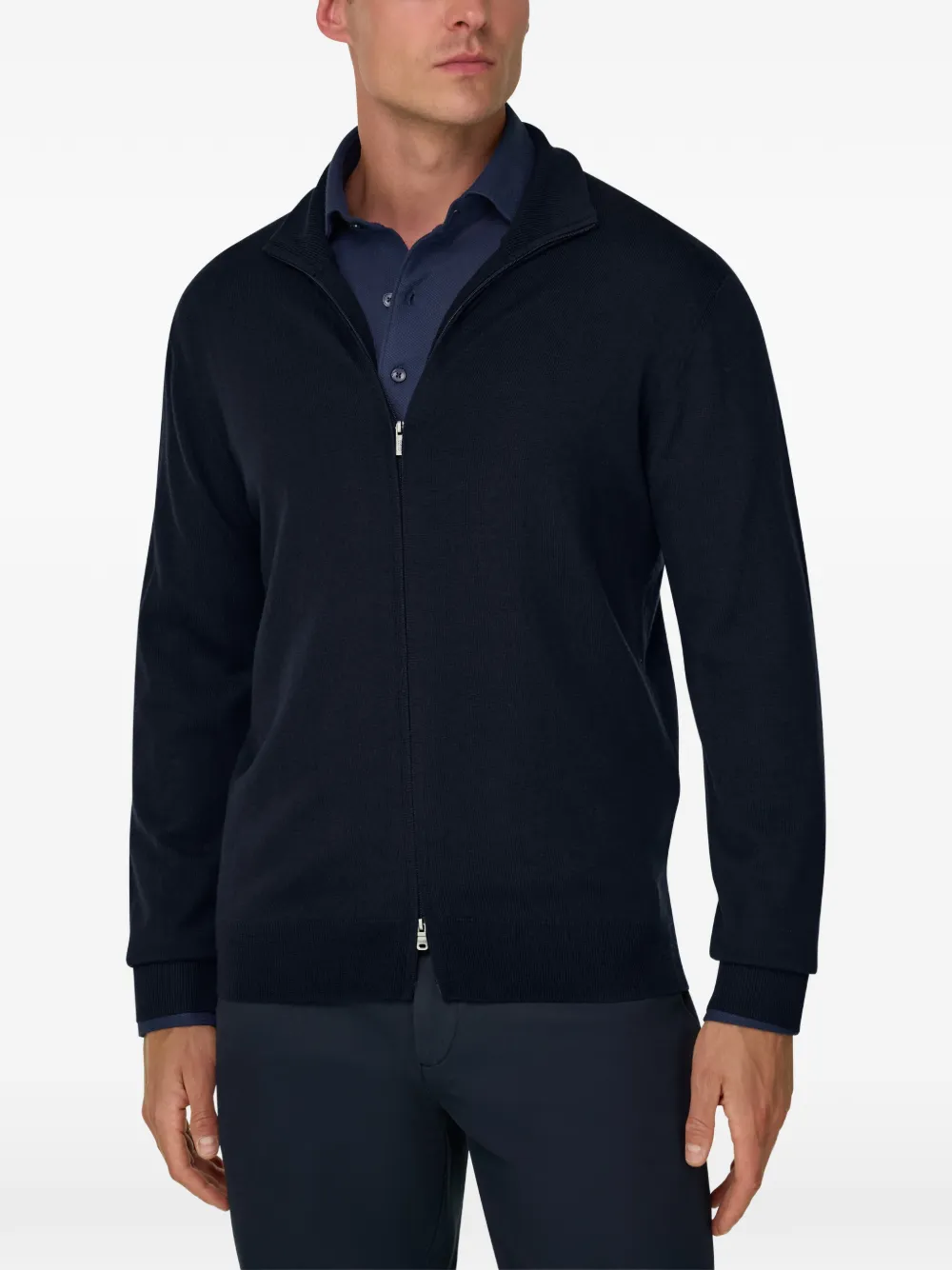 Boggi Milano full-zip jumper in extrafine merino-wool - Blu