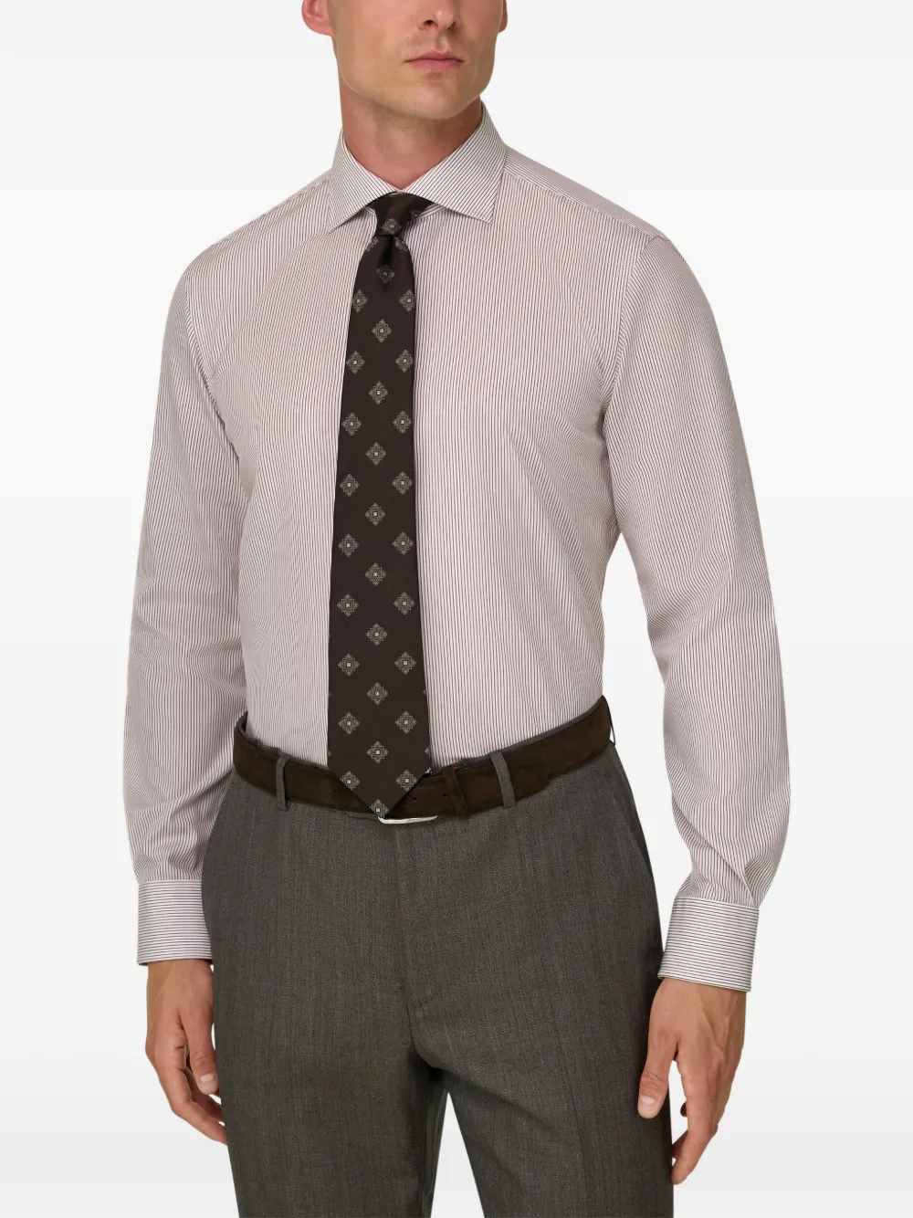 Boggi Milano Slim-fit gestreept katoenen overhemd Rood