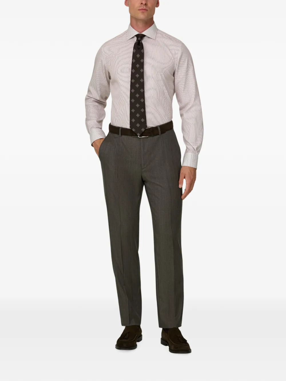 Boggi Milano Slim-fit gestreept katoenen overhemd Rood