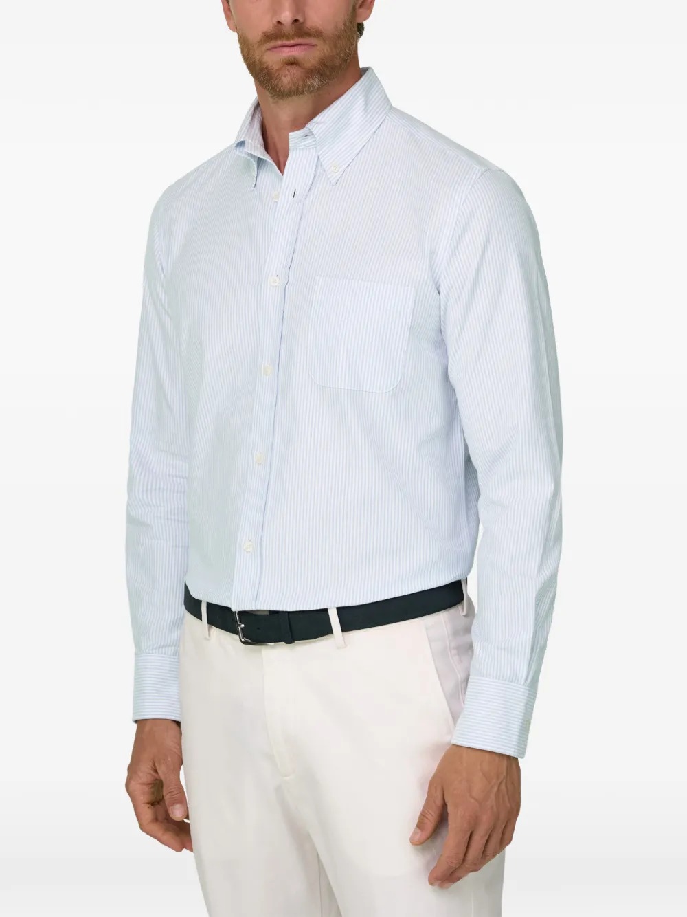 Boggi Milano Gestreept katoenen Oxford overhemd Blauw