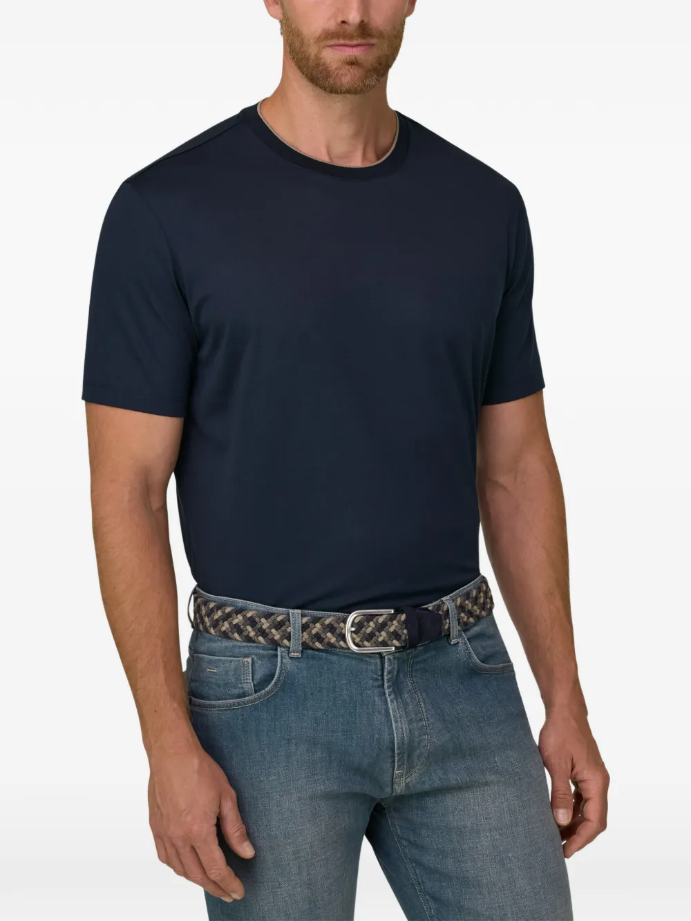 Boggi Milano T-shirt van katoen en zijden jersey Blauw