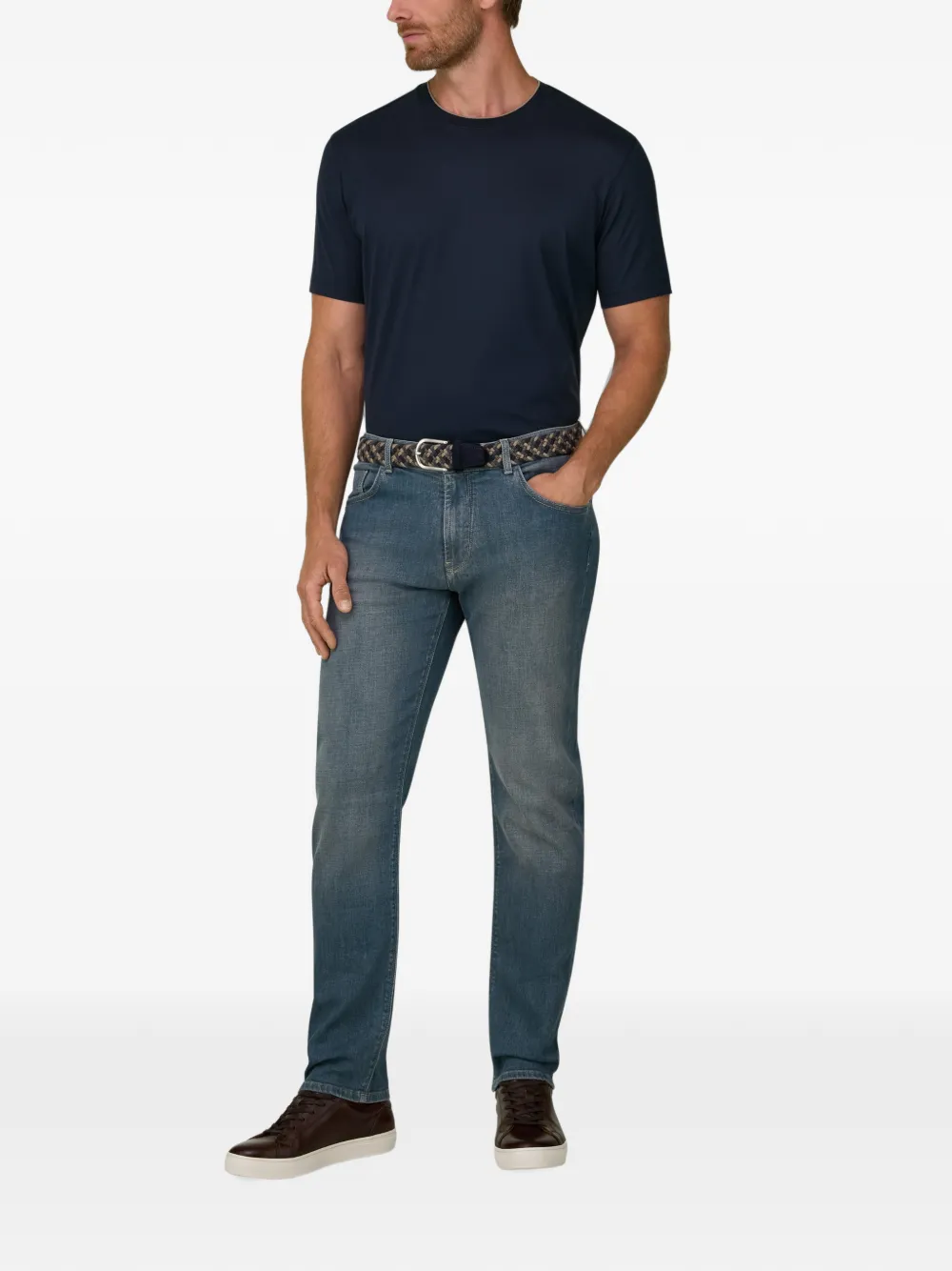 Boggi Milano T-shirt van katoen en zijden jersey Blauw