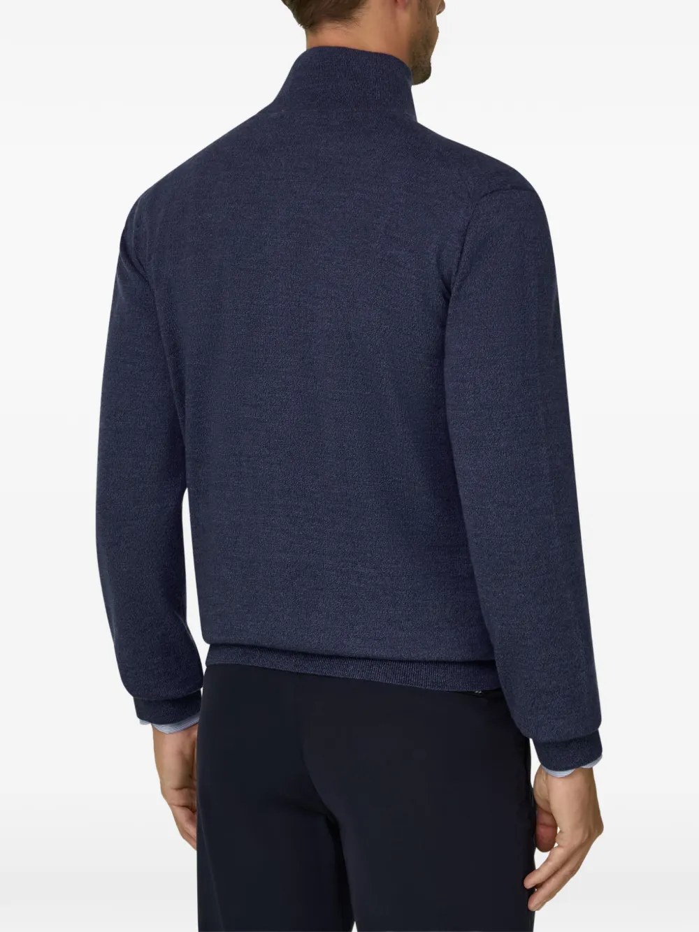 Boggi Milano Trui van merinowol Cashwool mouliné met rits Blauw