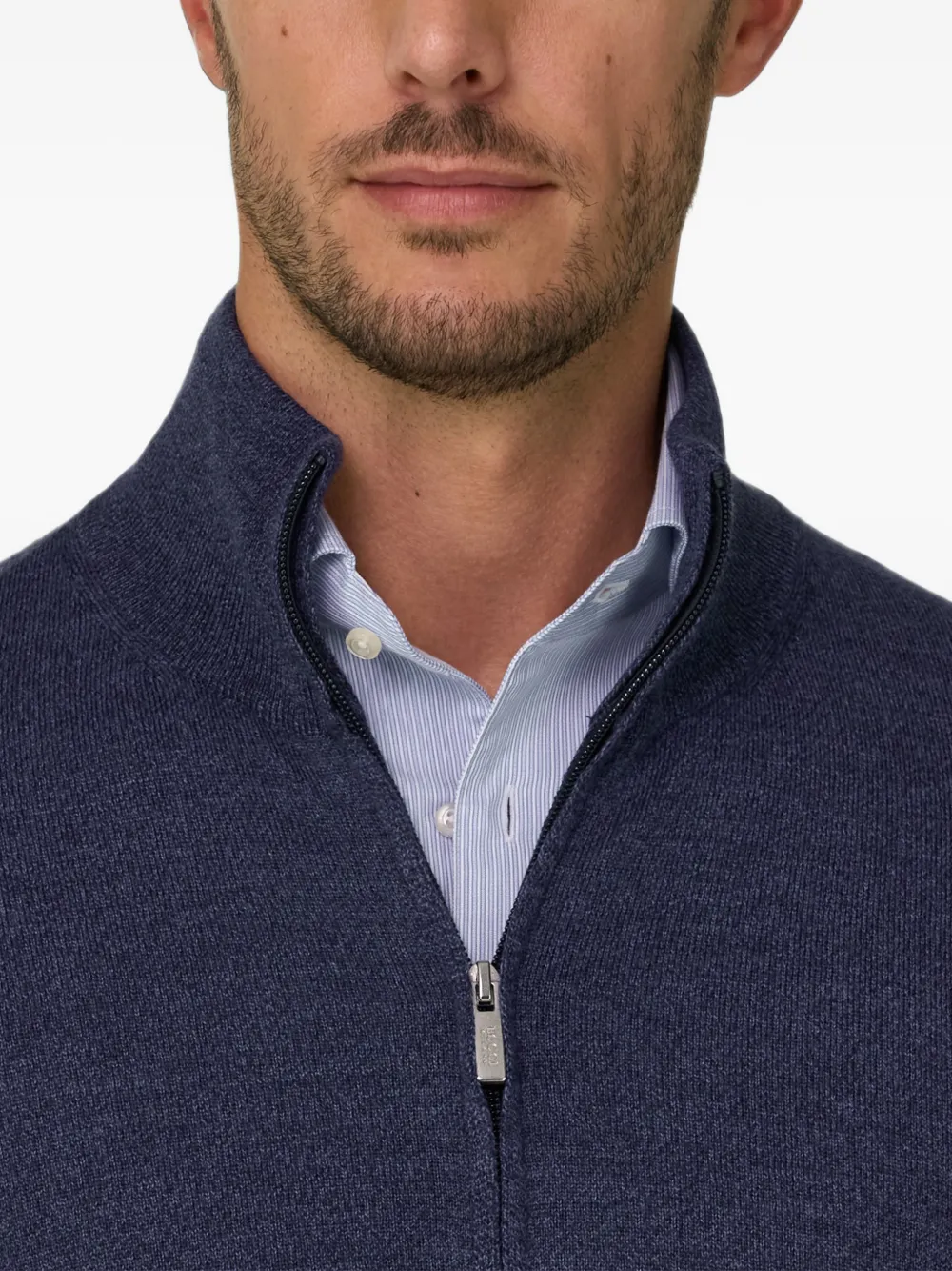 Boggi Milano Trui van merinowol Cashwool mouliné met rits Blauw