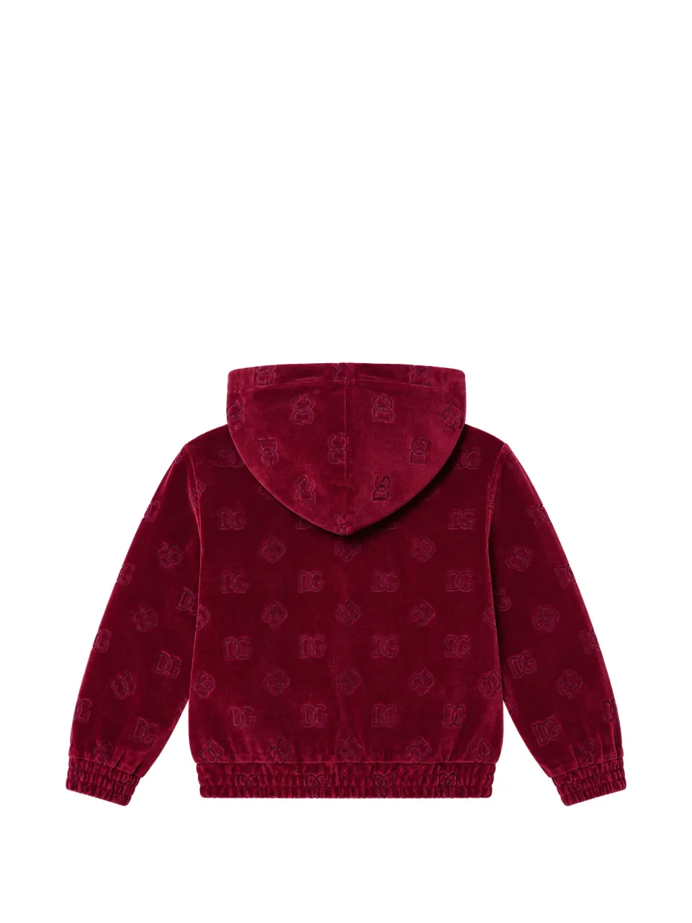 Dolce & Gabbana Kids logo-embroidered velvet hoodie Rood