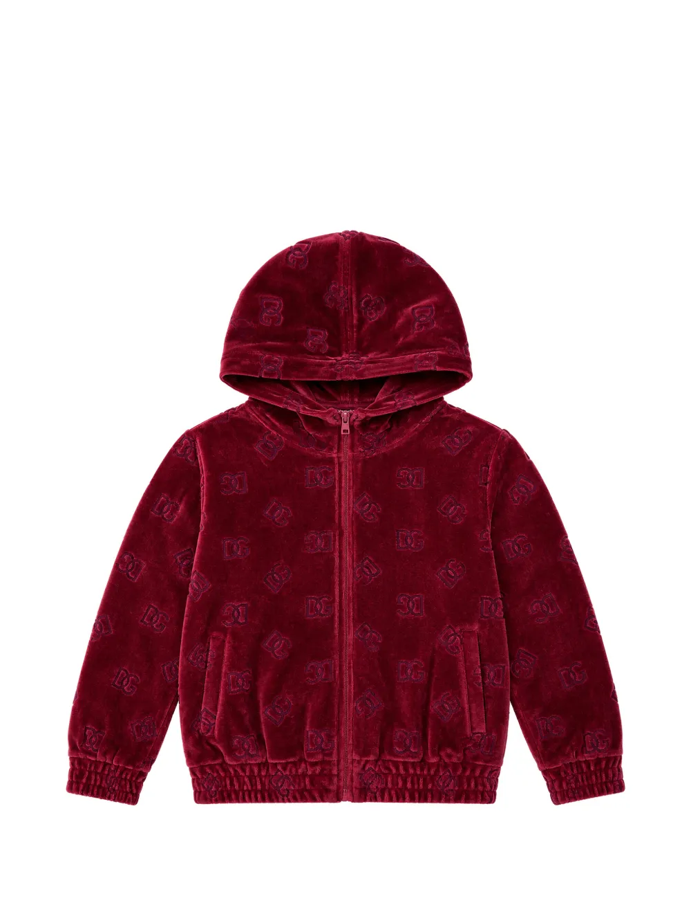Dolce & Gabbana Kids logo-embroidered velvet hoodie - Rosso
