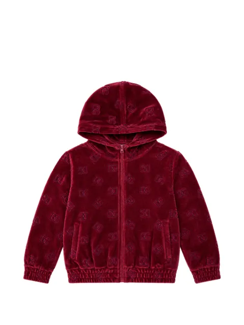 Dolce & Gabbana Kids logo-embroidered velvet hoodie