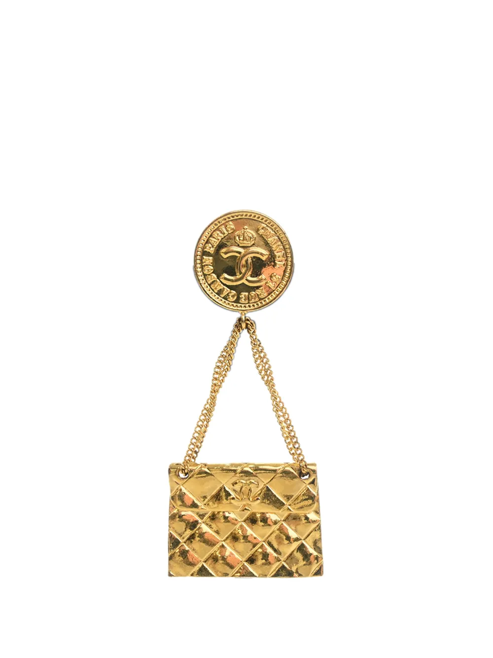 CHANEL Pre-Owned 1980-1990 CC Gold Plated Quilted Flap Bag Brooch costume brooch - Oro