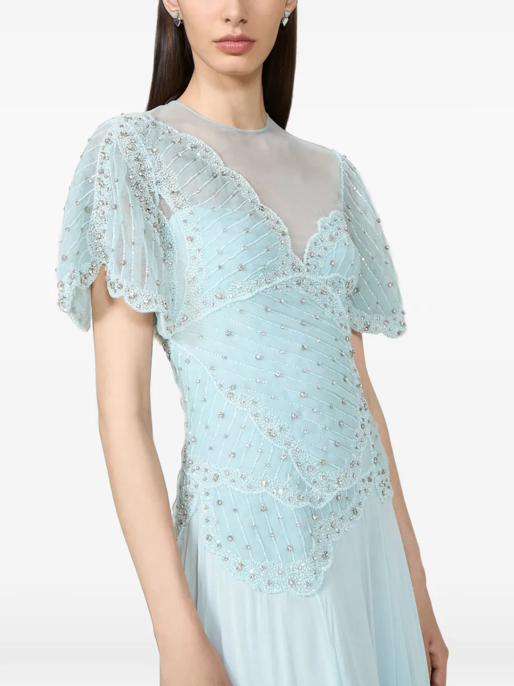 Costarellos Avondjurk van zijden georgette verfraaid met kristallen Blauw