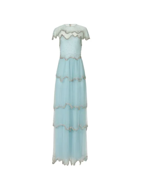 Costarellos Zaria crystal-embellished tiered gown