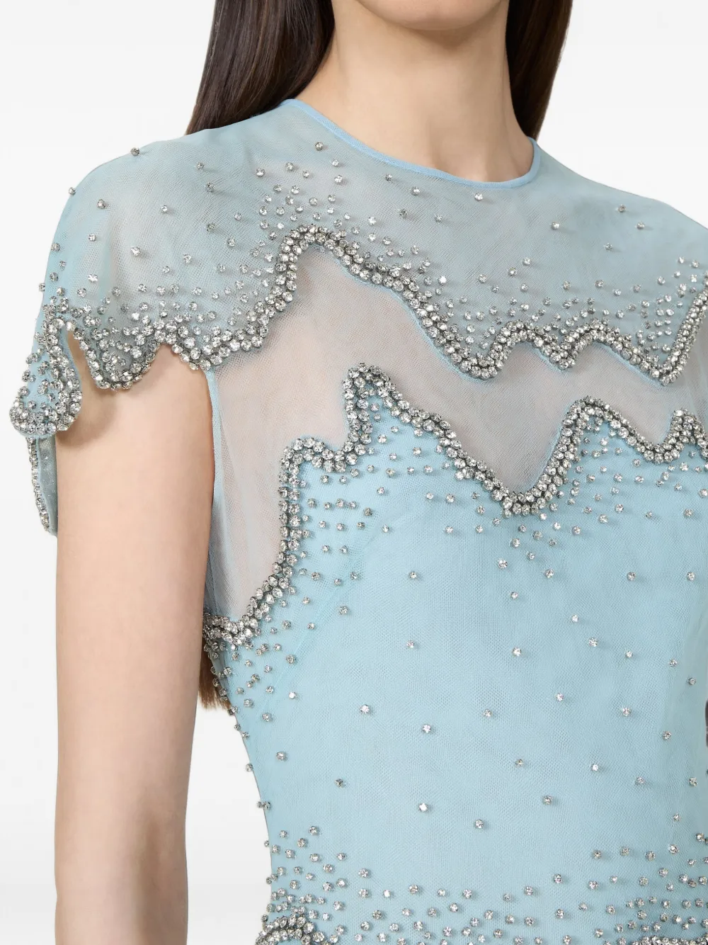 Costarellos Zaria crystal-embellished tiered gown Blauw