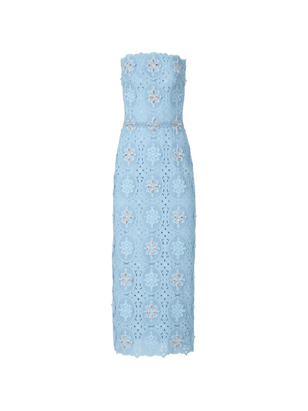 Costarellos Renelle Crystal-embellished Embroidered Midi Dress in Blue