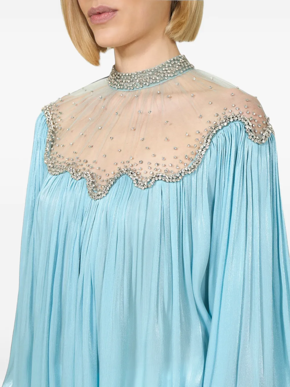 Costarellos Timma Crystal-embroidered Balloon-sleeve Blouse in Blue, view 4