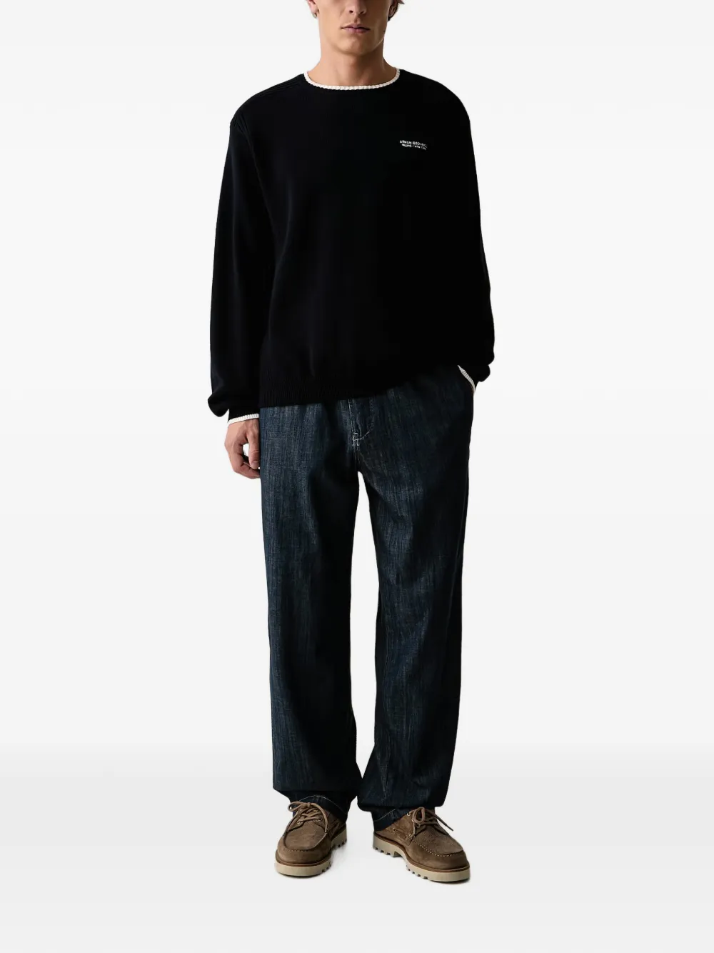 Armani Exchange Trui met geborduurd logo en contrasterende afwerking Blauw