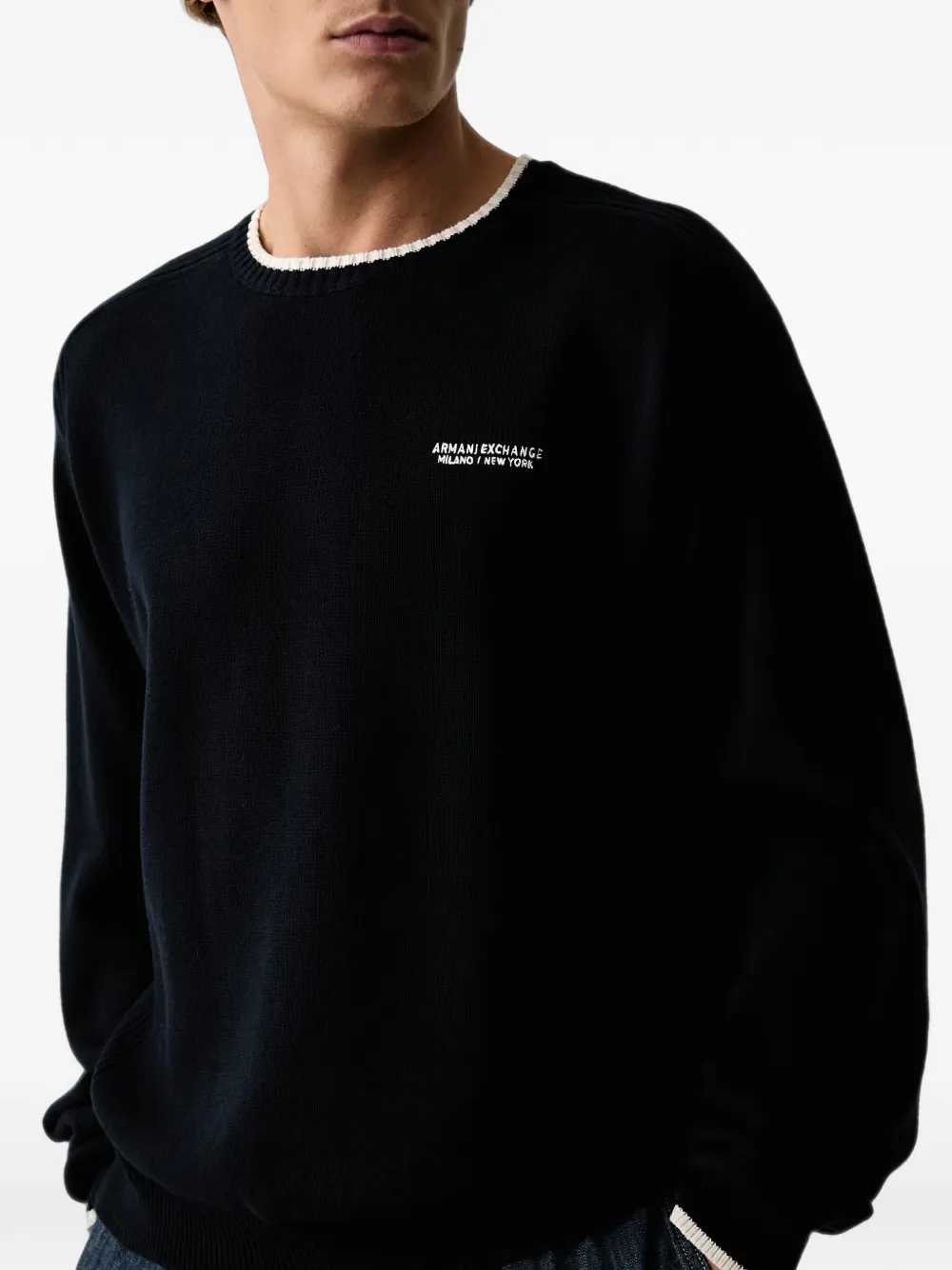 Armani Exchange Trui met geborduurd logo en contrasterende afwerking Blauw