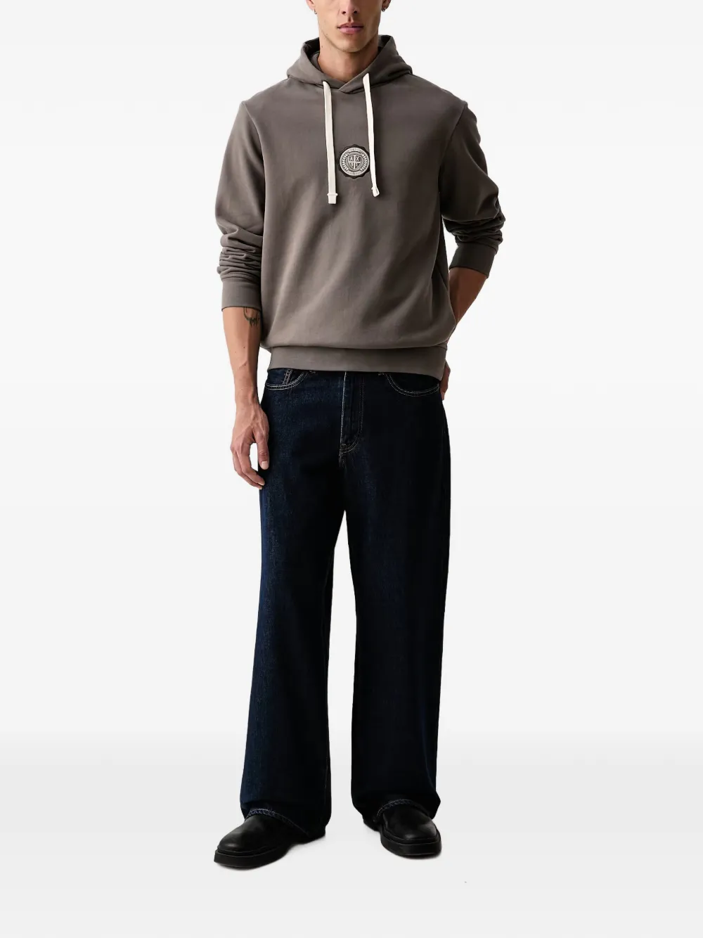 Armani Exchange logo-patch drawstring hoodie Grijs