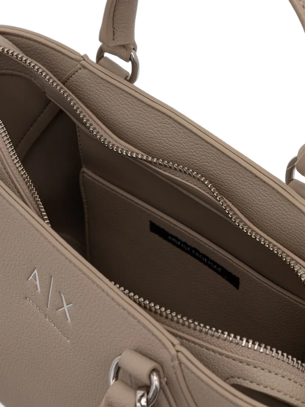 Armani Exchange logo-plaque pebbled tote bag Beige