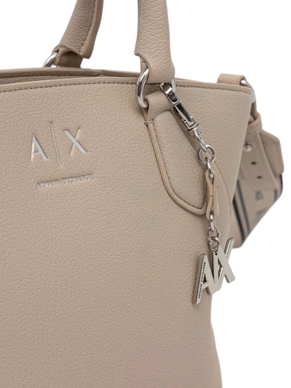 Armani Exchange logo-plaque pebbled tote bag Beige