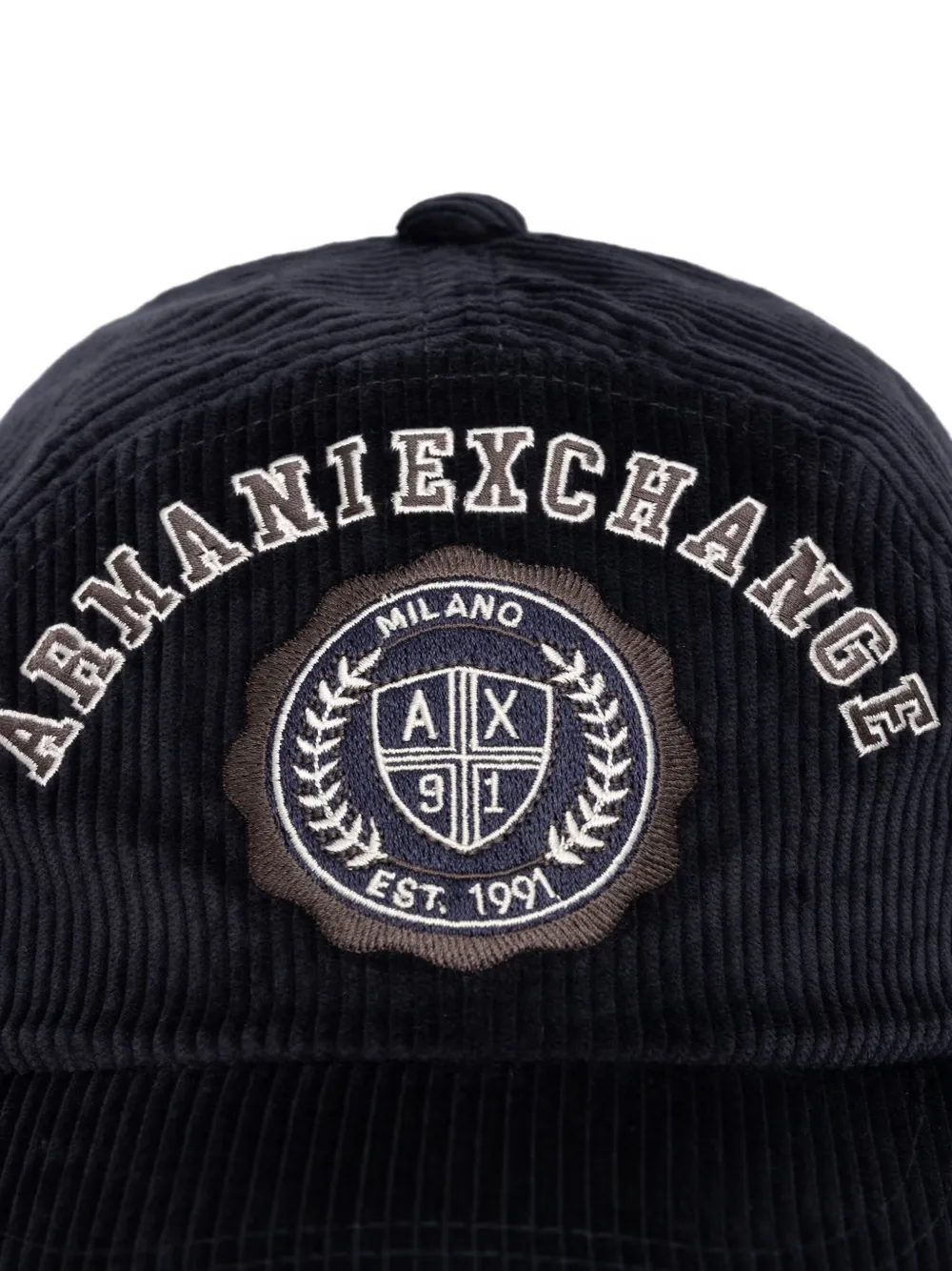 Armani Exchange logo-patch corduroy baseball cap Blauw