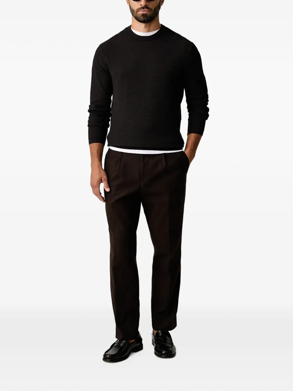 Armani Exchange Gebreide trui met textuur Bruin