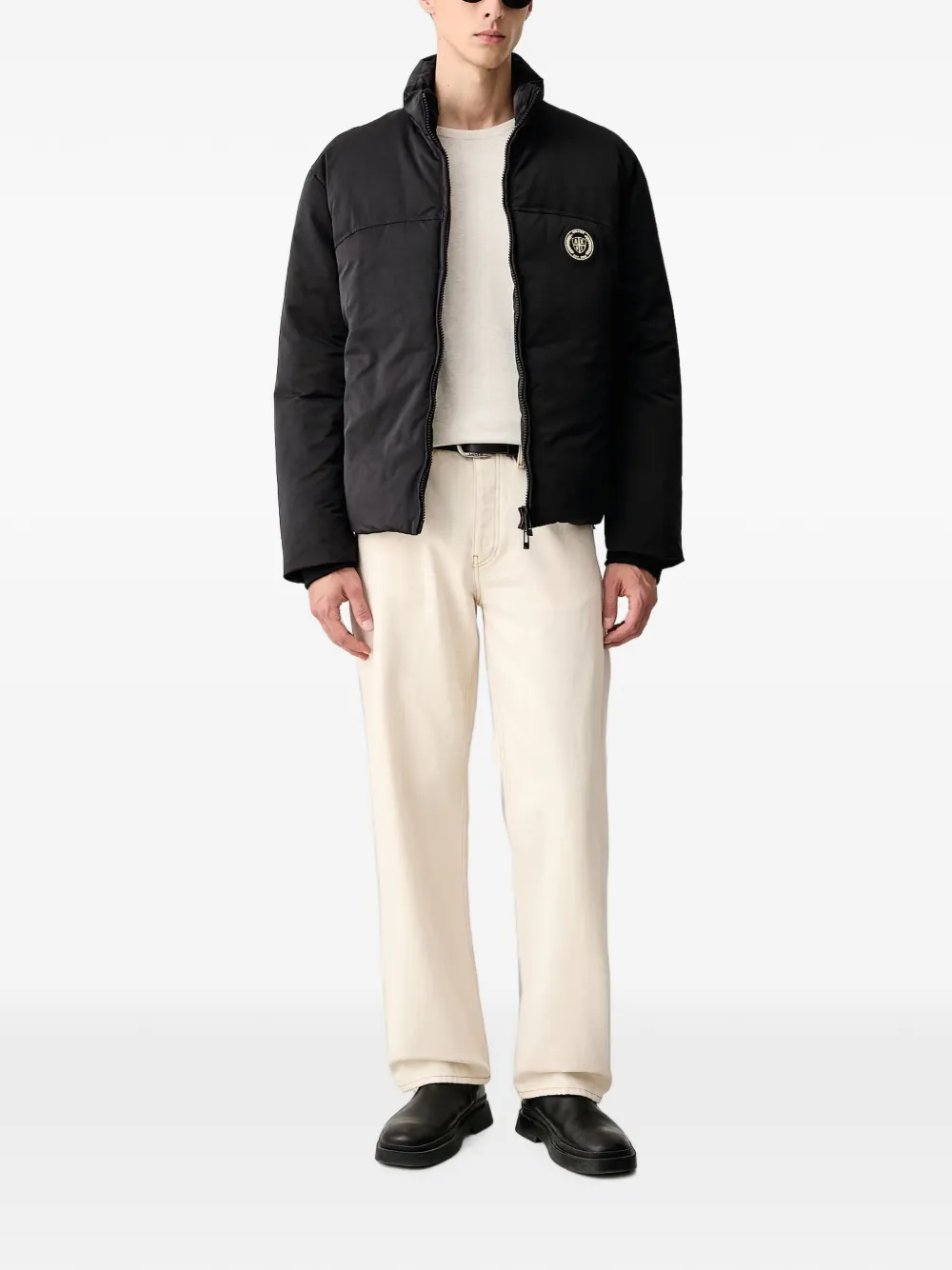 Armani Exchange logo-patch puffer jacket Zwart