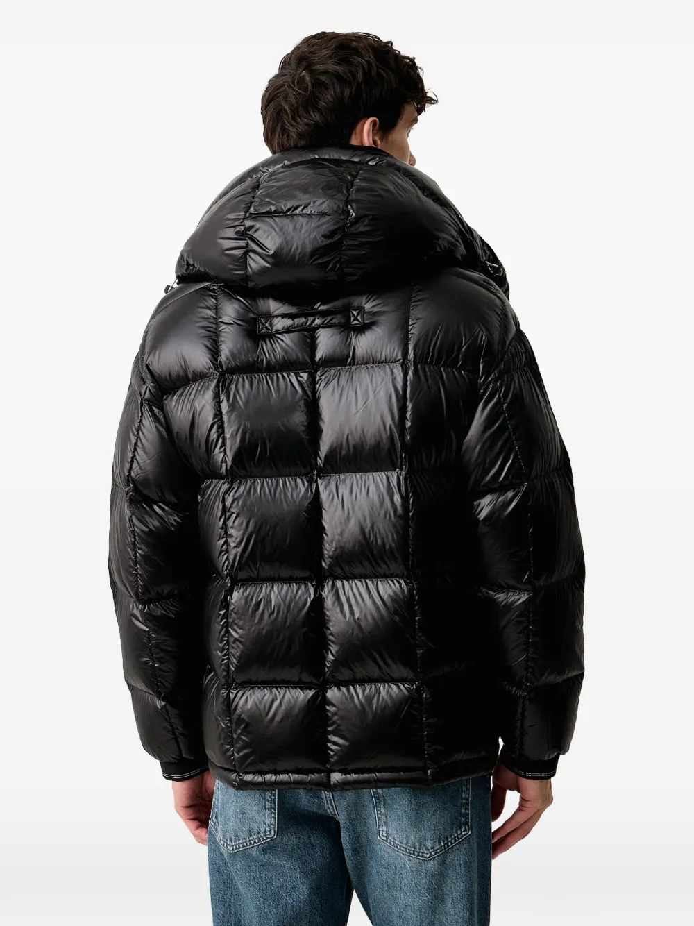 Armani Exchange quilted hooded jacket Zwart
