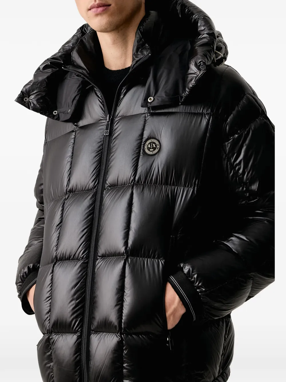Armani Exchange quilted hooded jacket Zwart
