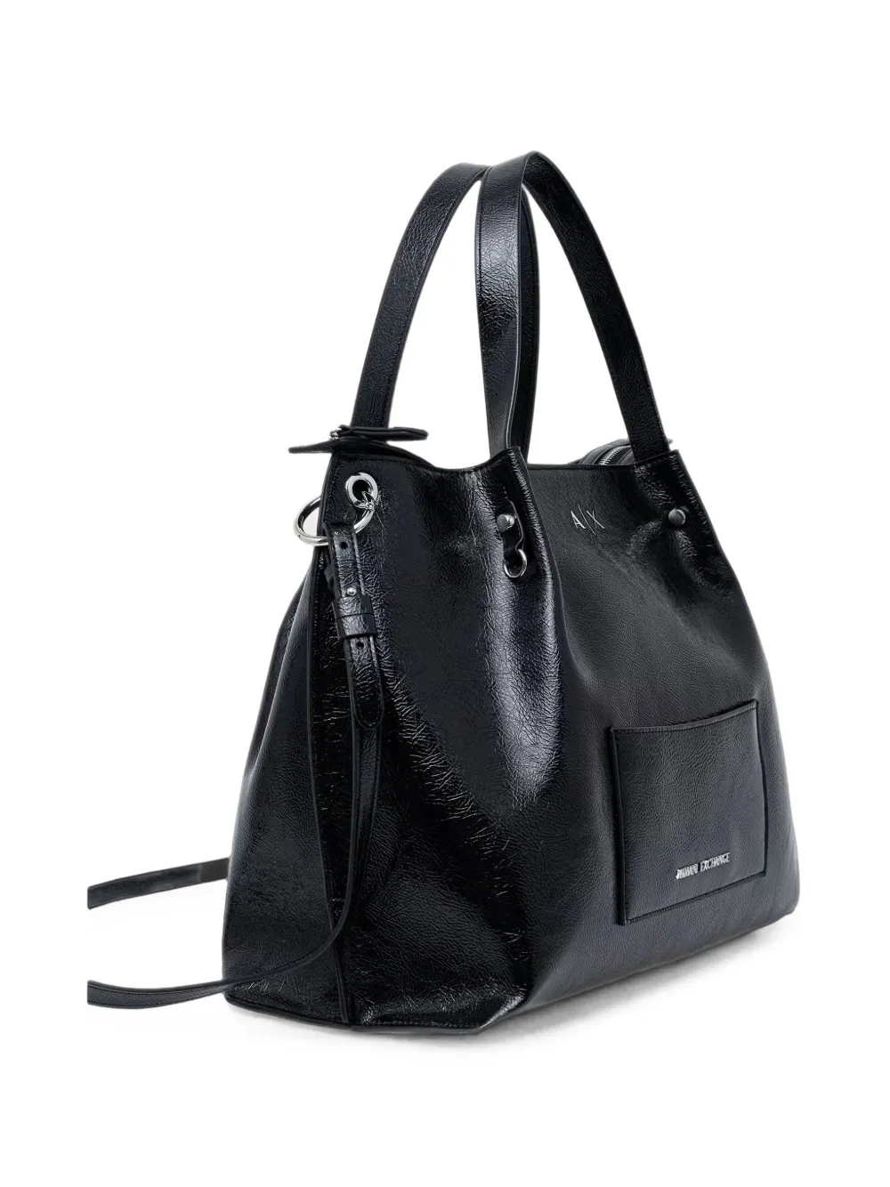 Armani Exchange crinkled-finish logo-plaque tote bag Zwart