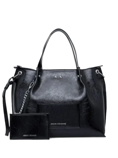 Armani Exchange crinkled-finish logo-plaque tote bag