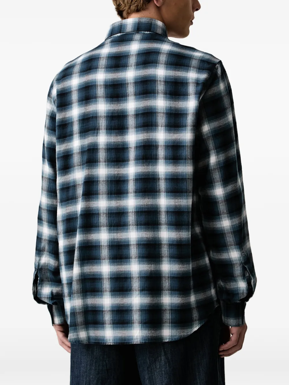 Armani Exchange check-pattern long-sleeve shirt Blauw