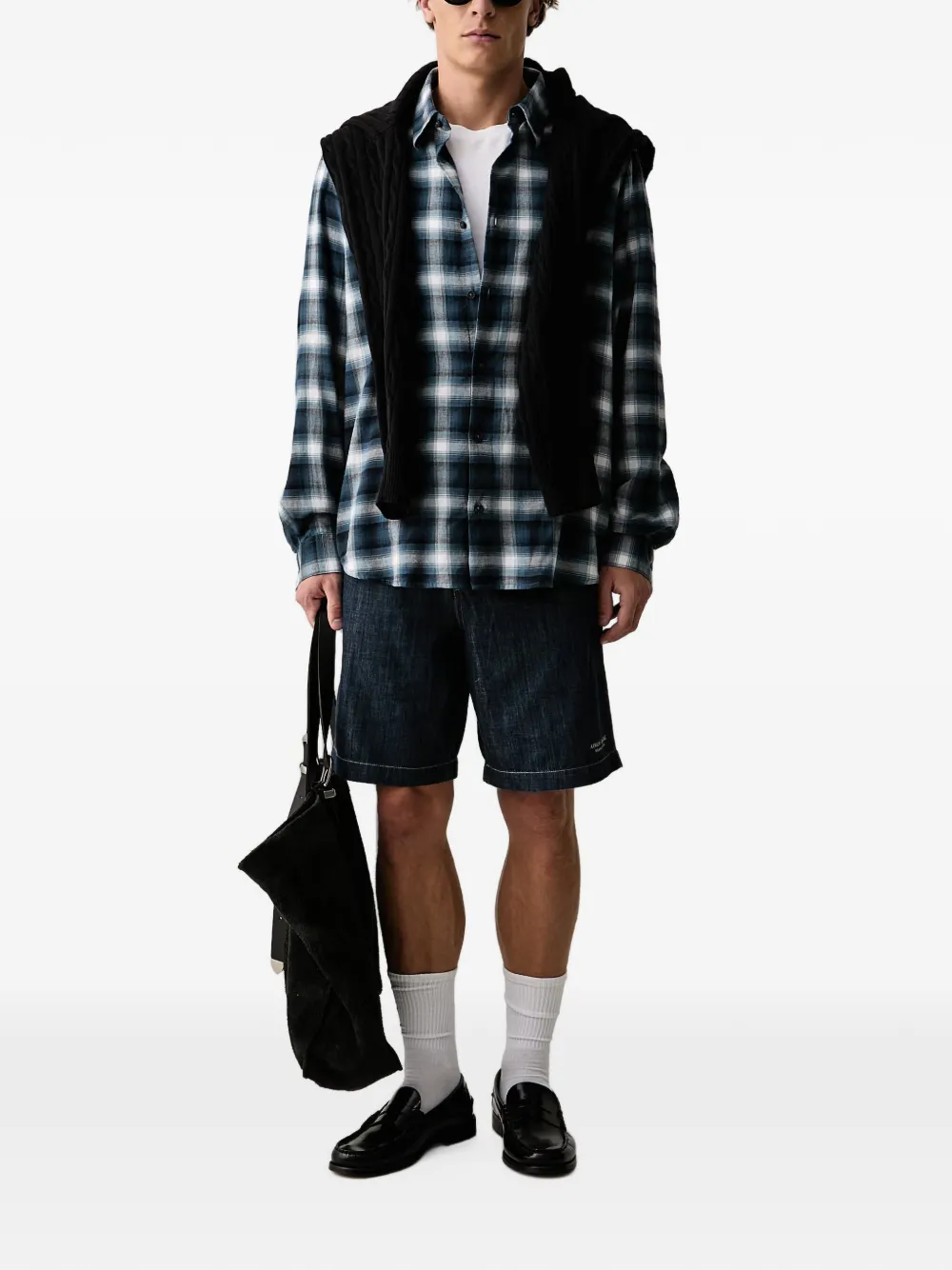 Armani Exchange check-pattern long-sleeve shirt Blauw