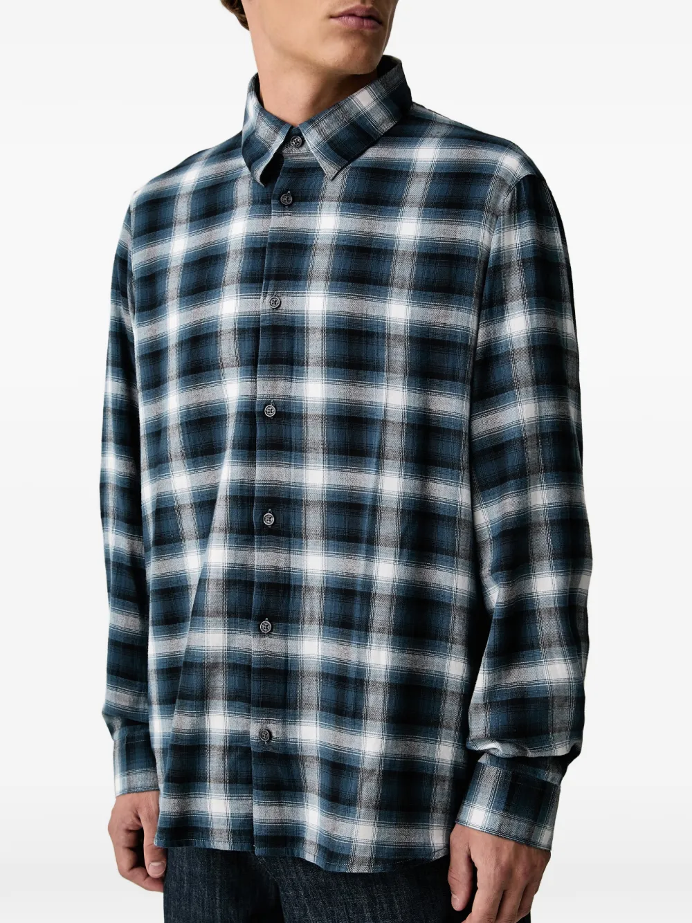 Armani Exchange check-pattern long-sleeve shirt Blauw