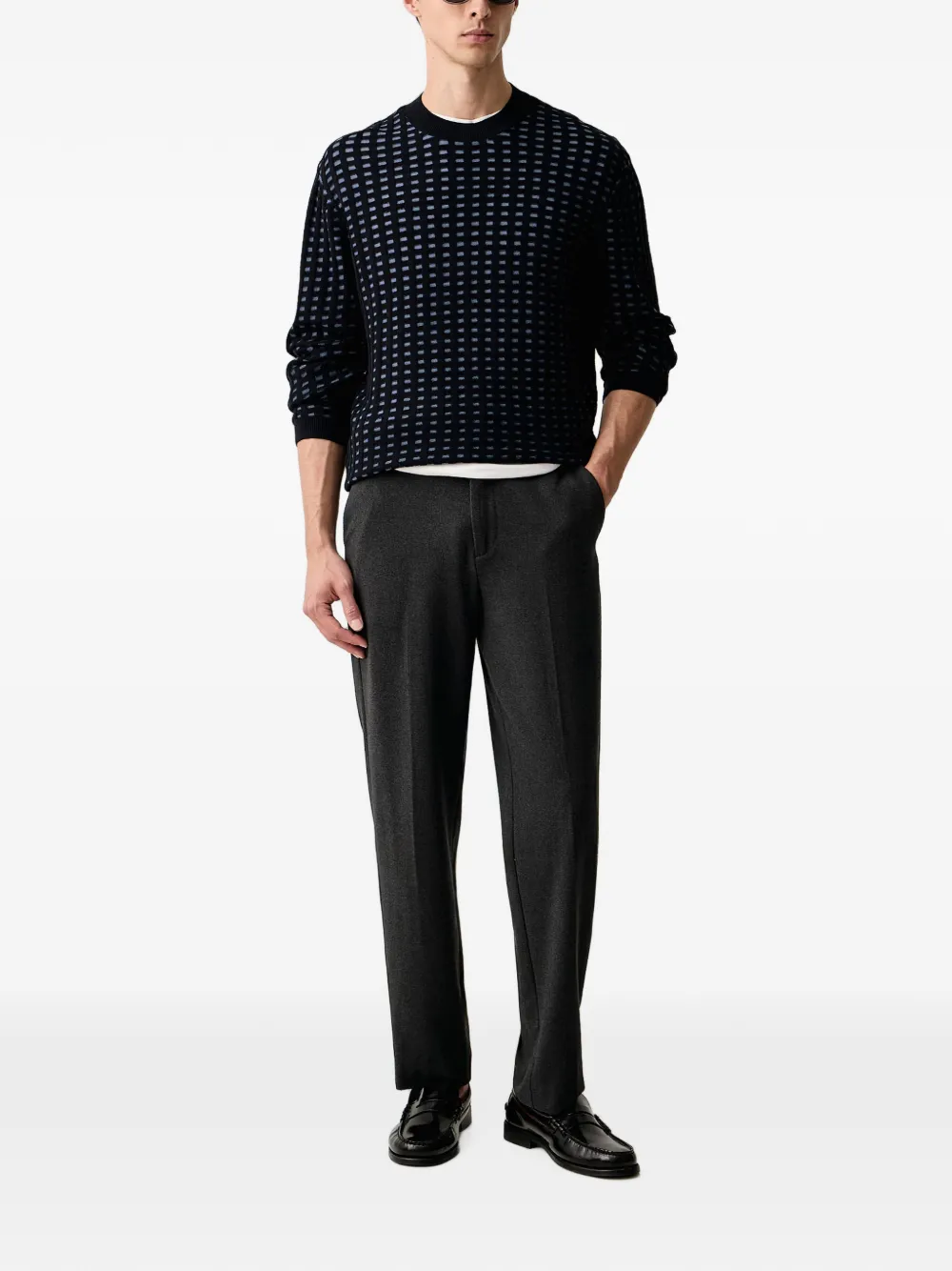 Armani Exchange Ribgebreide trui met geometrisch patroon Zwart