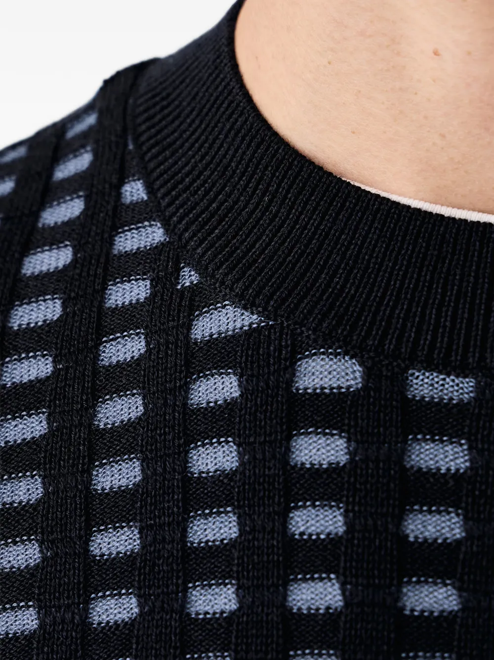 Armani Exchange Ribgebreide trui met geometrisch patroon Zwart