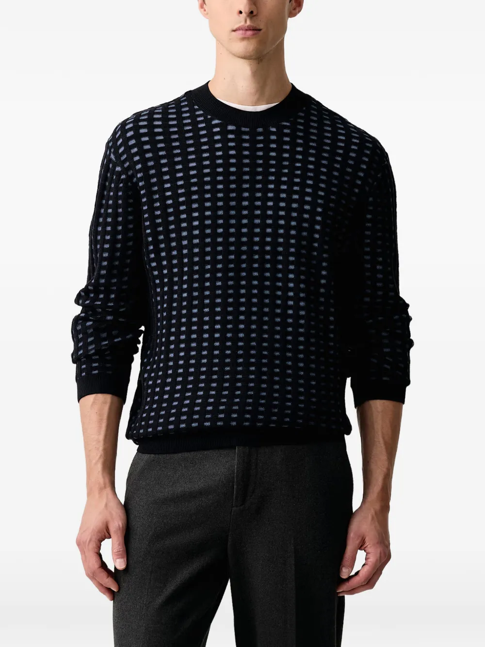 Armani Exchange geometric-pattern ribbed-knit sweater