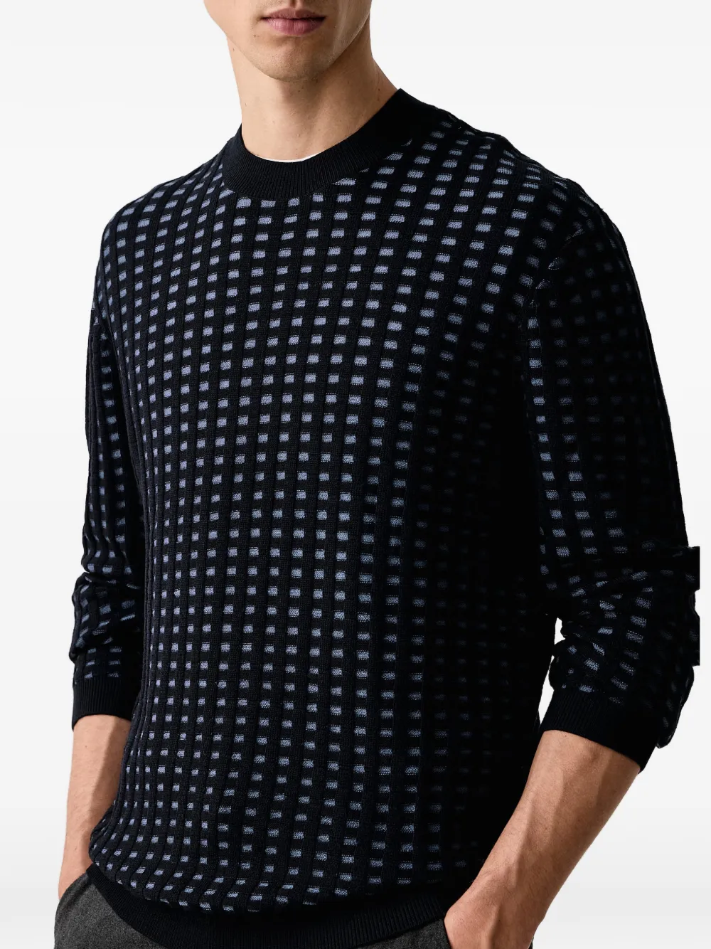 Armani Exchange Ribgebreide trui met geometrisch patroon Zwart