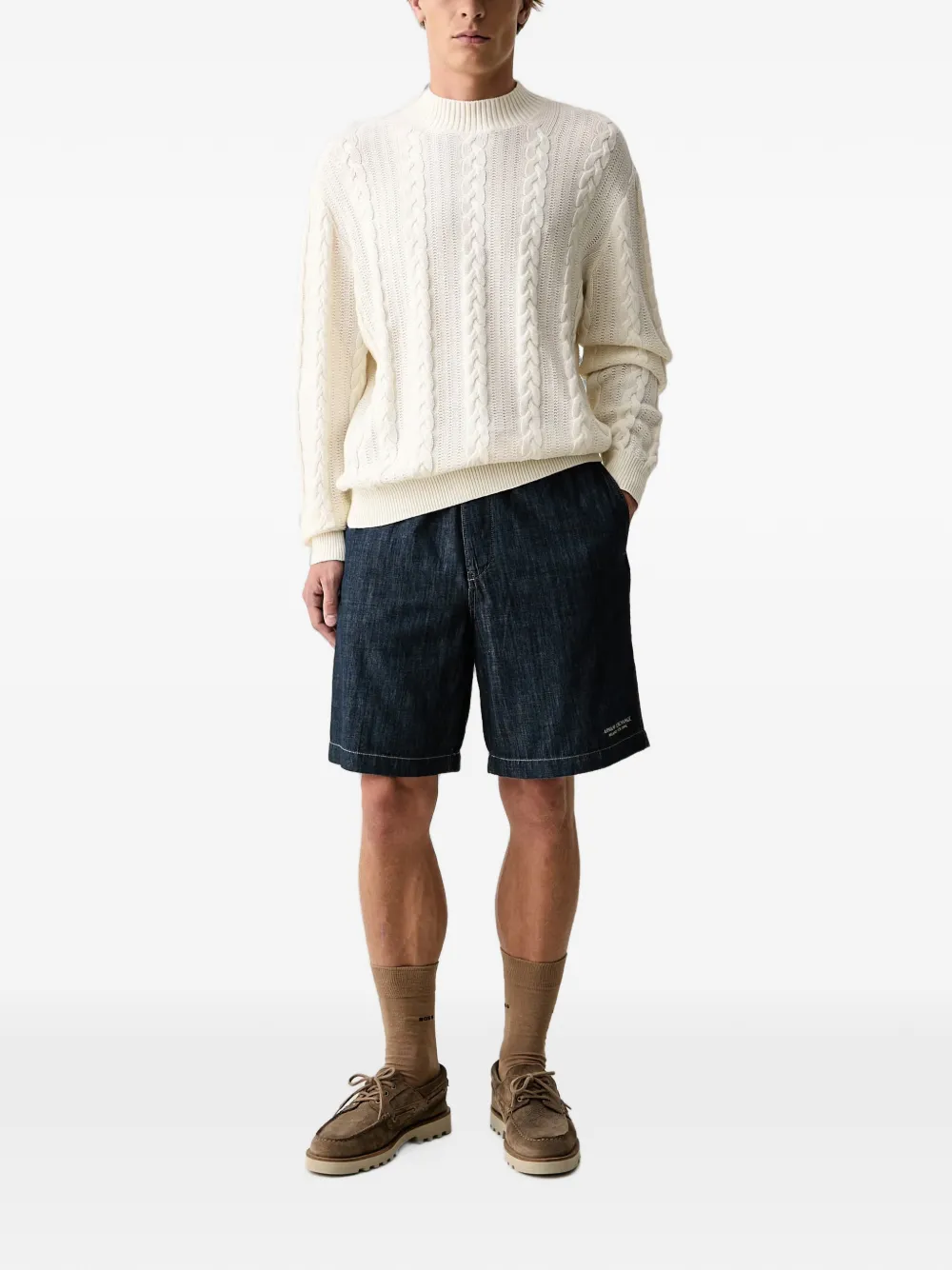 Armani Exchange drawstring denim shorts Blauw