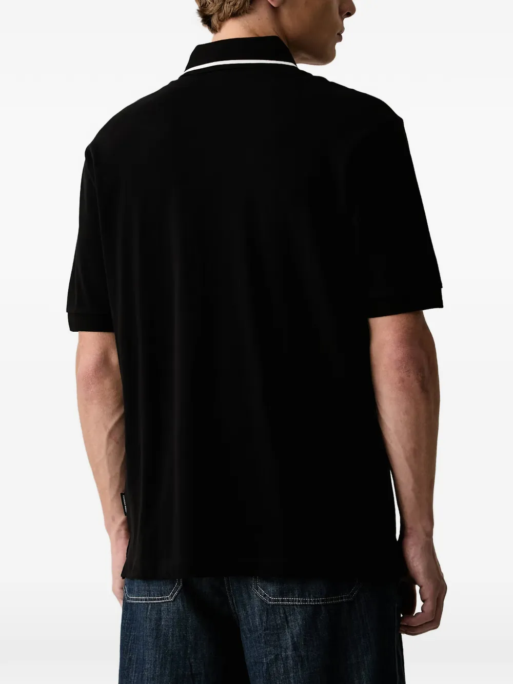 Armani Exchange logo-embroidered tipped polo shirt Zwart